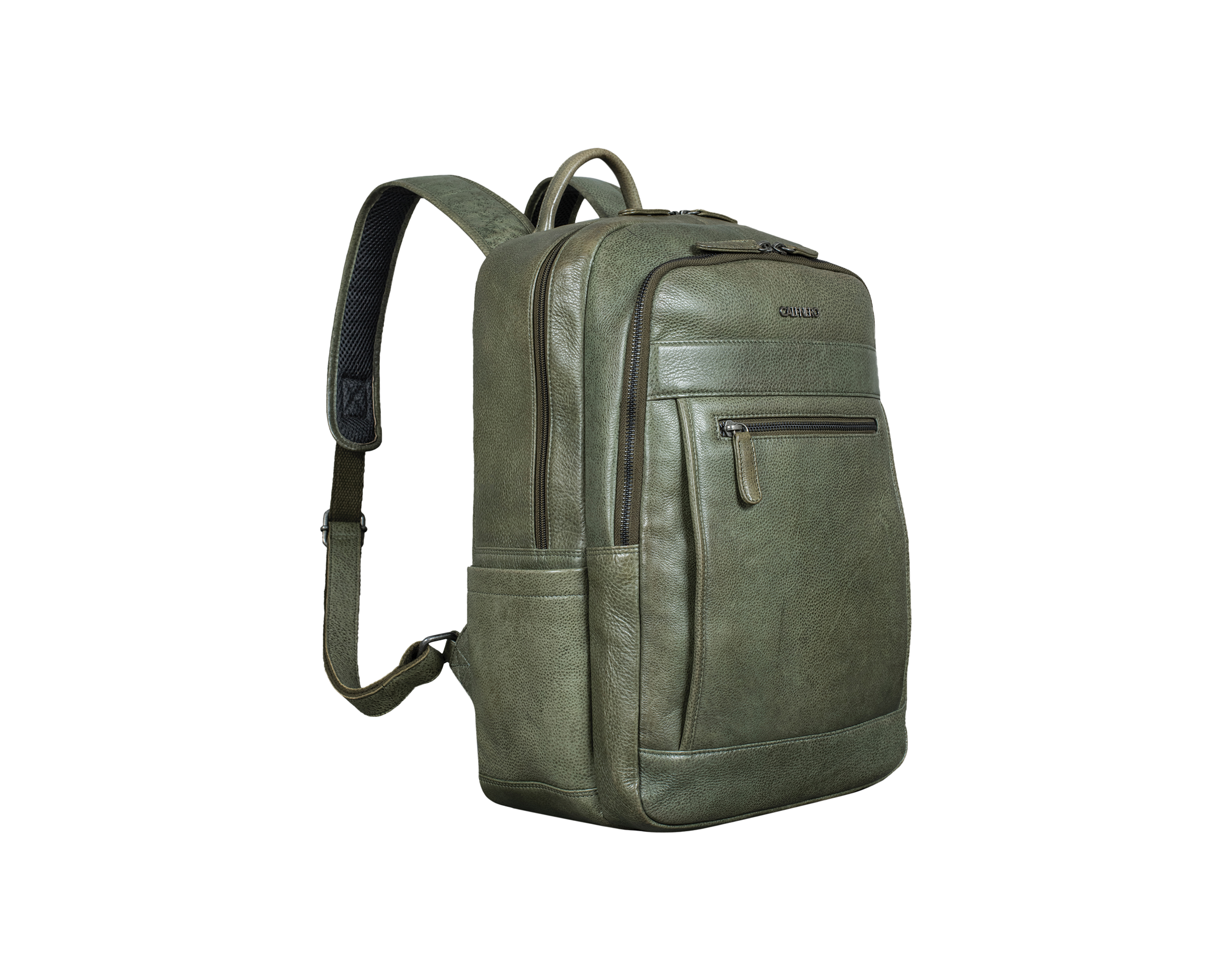"Sage" olive green leather backpack