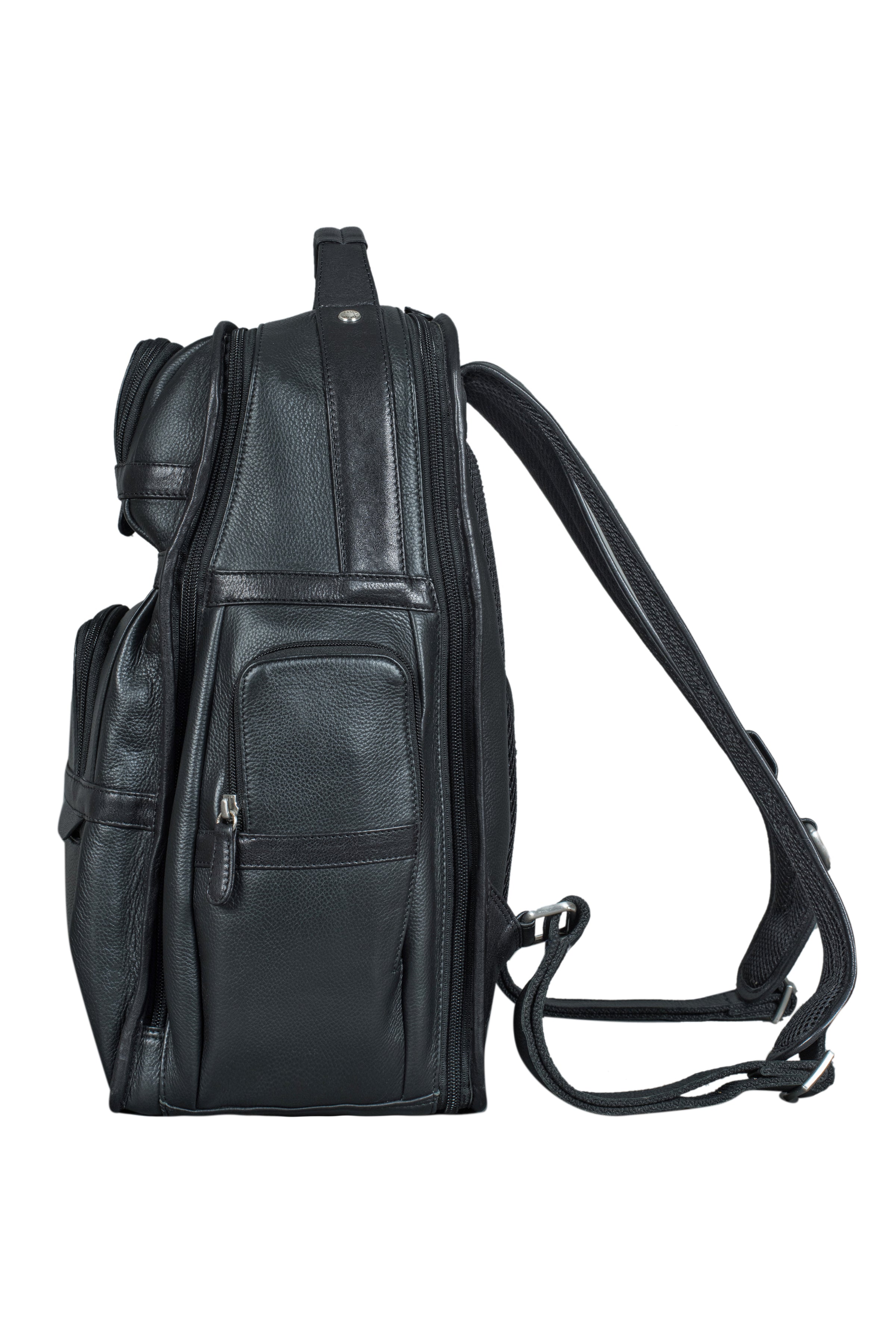 "Aegis" structured black leather backpack