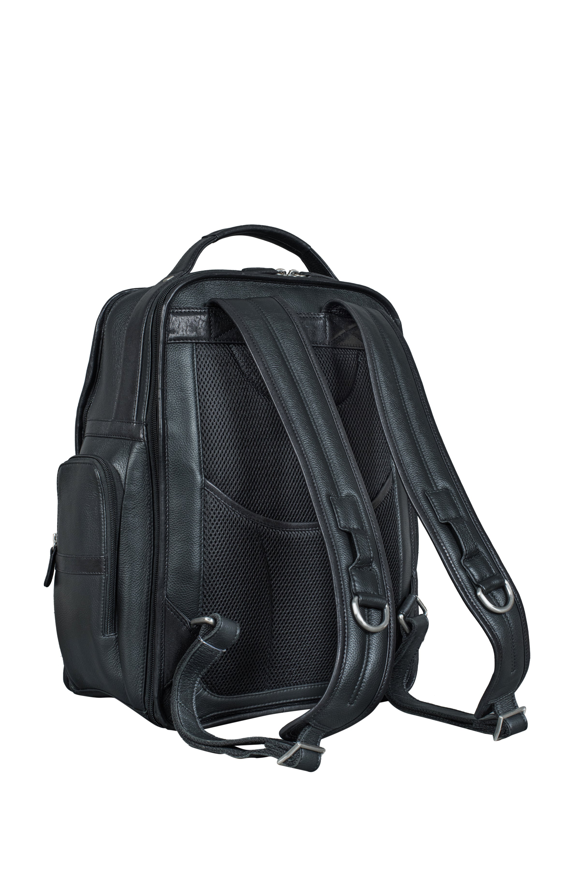 "Aegis" structured black leather backpack