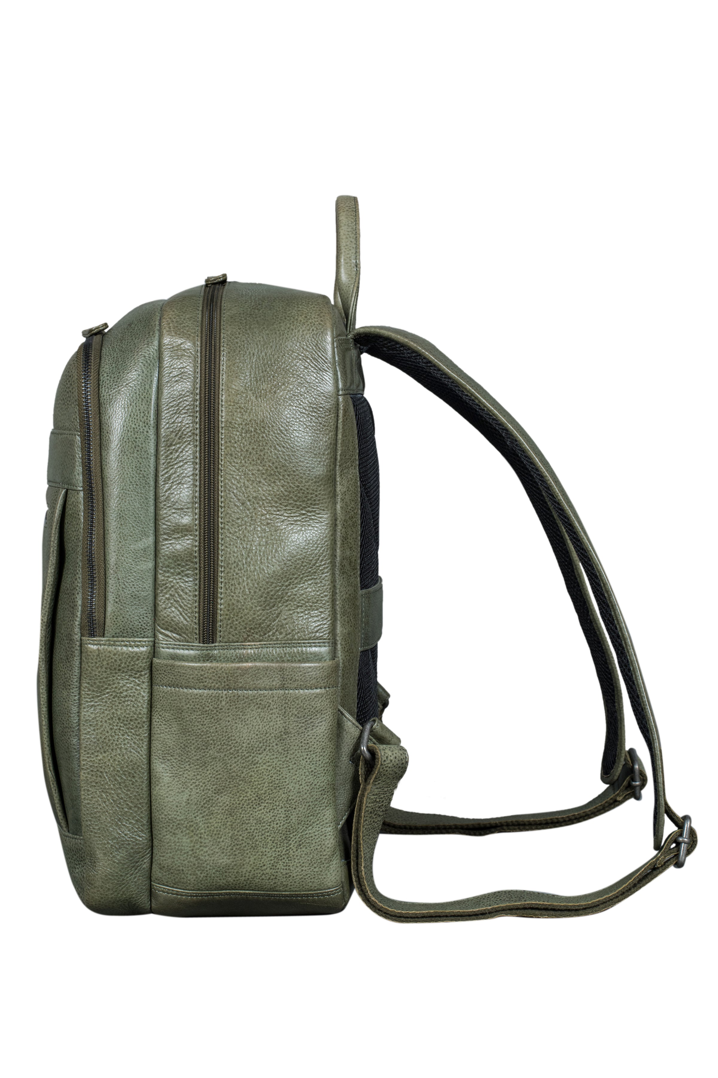 "Sage" olive green leather backpack