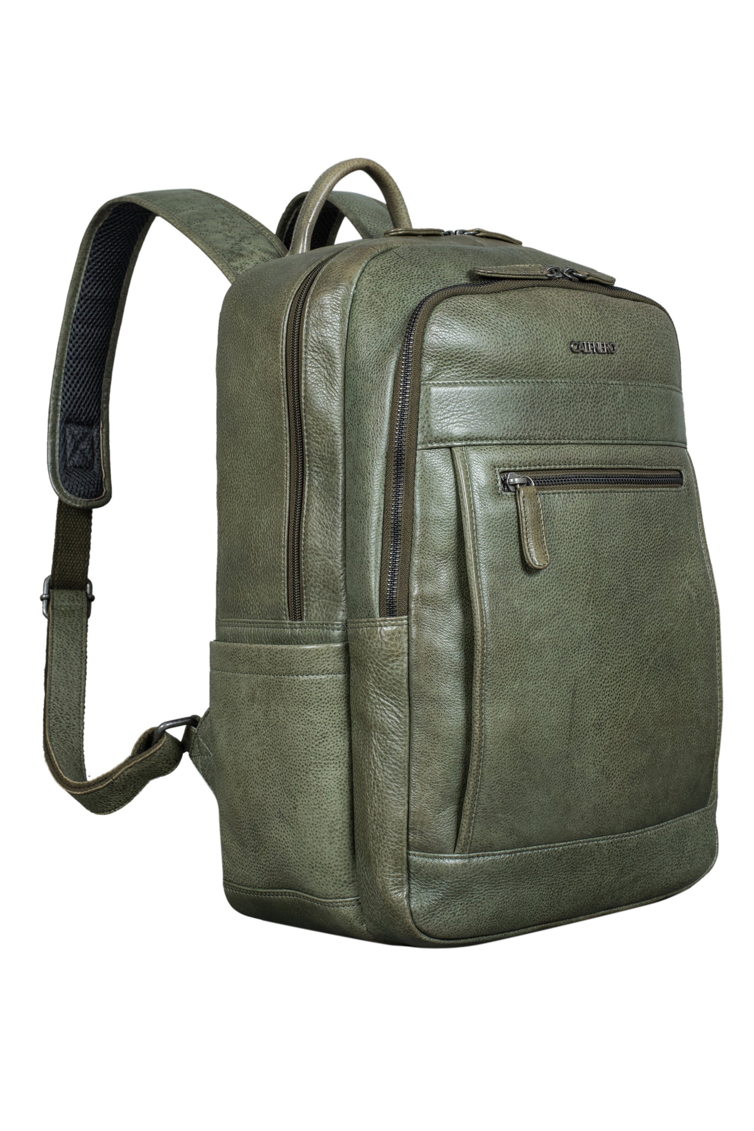 "Sage" olive green leather backpack