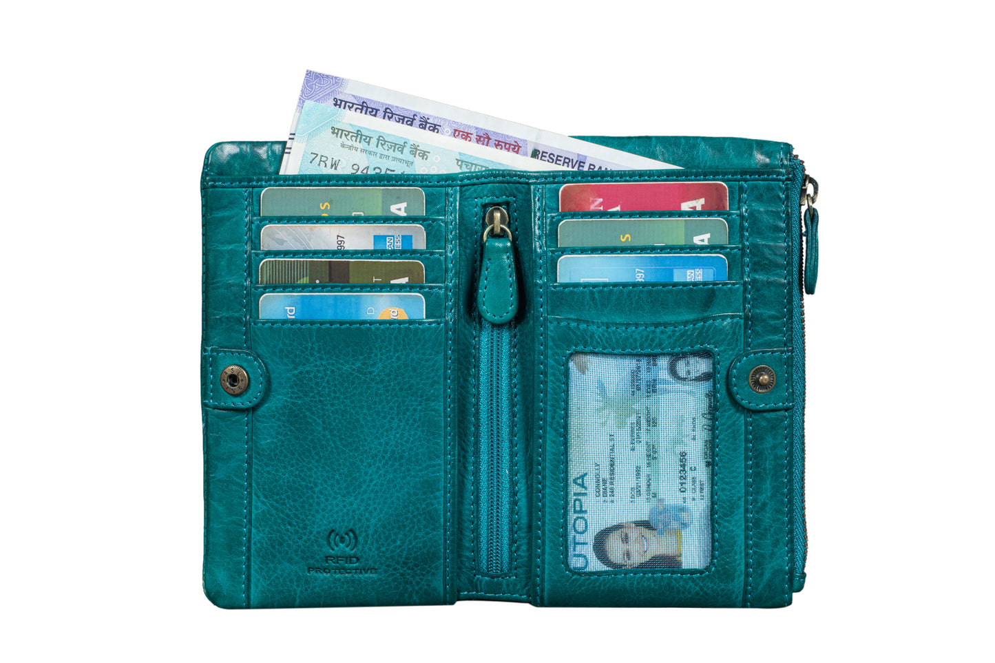 "Zyra"stylish and vibrant teal wallet