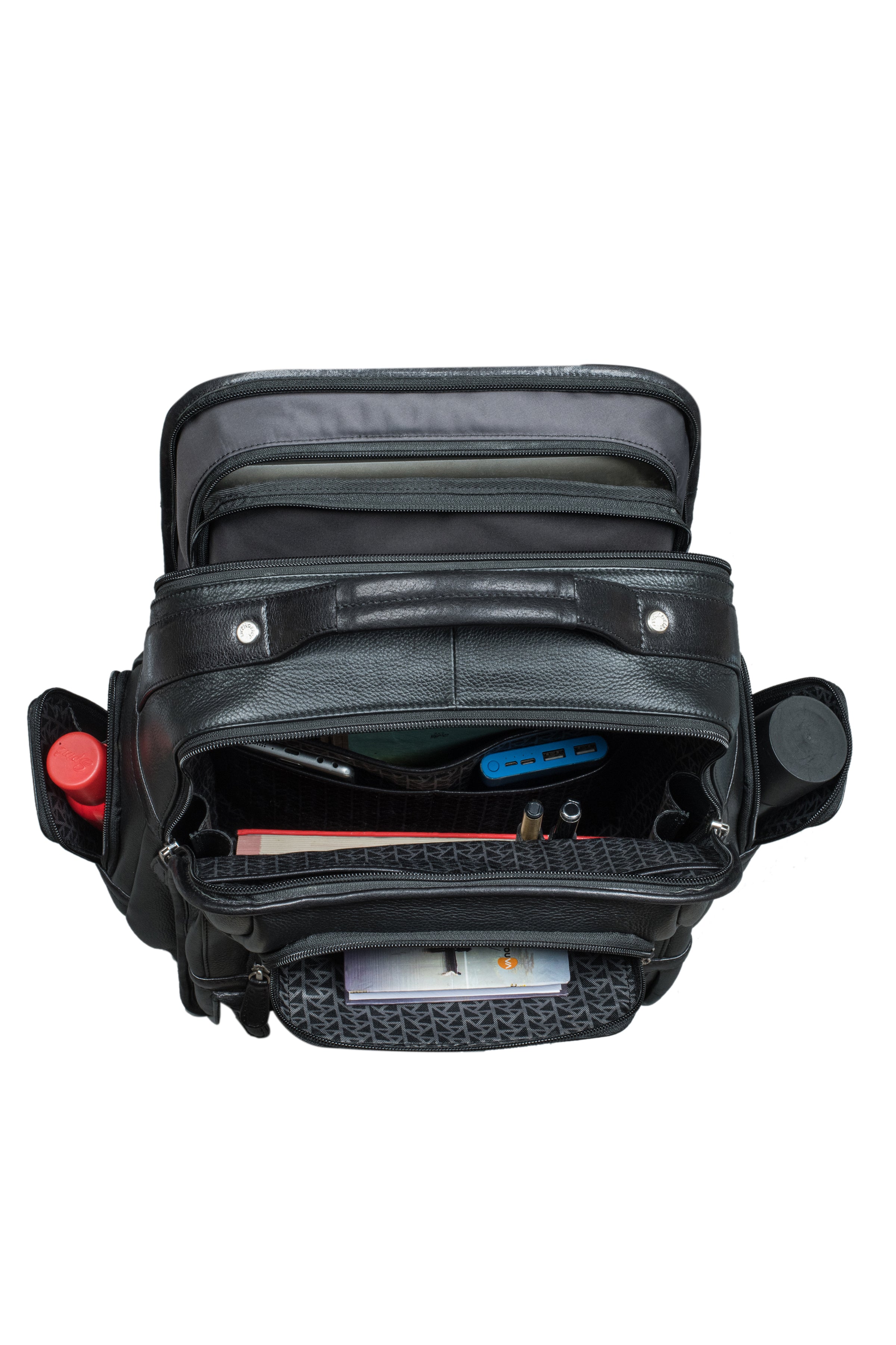 "Aegis" structured black leather backpack
