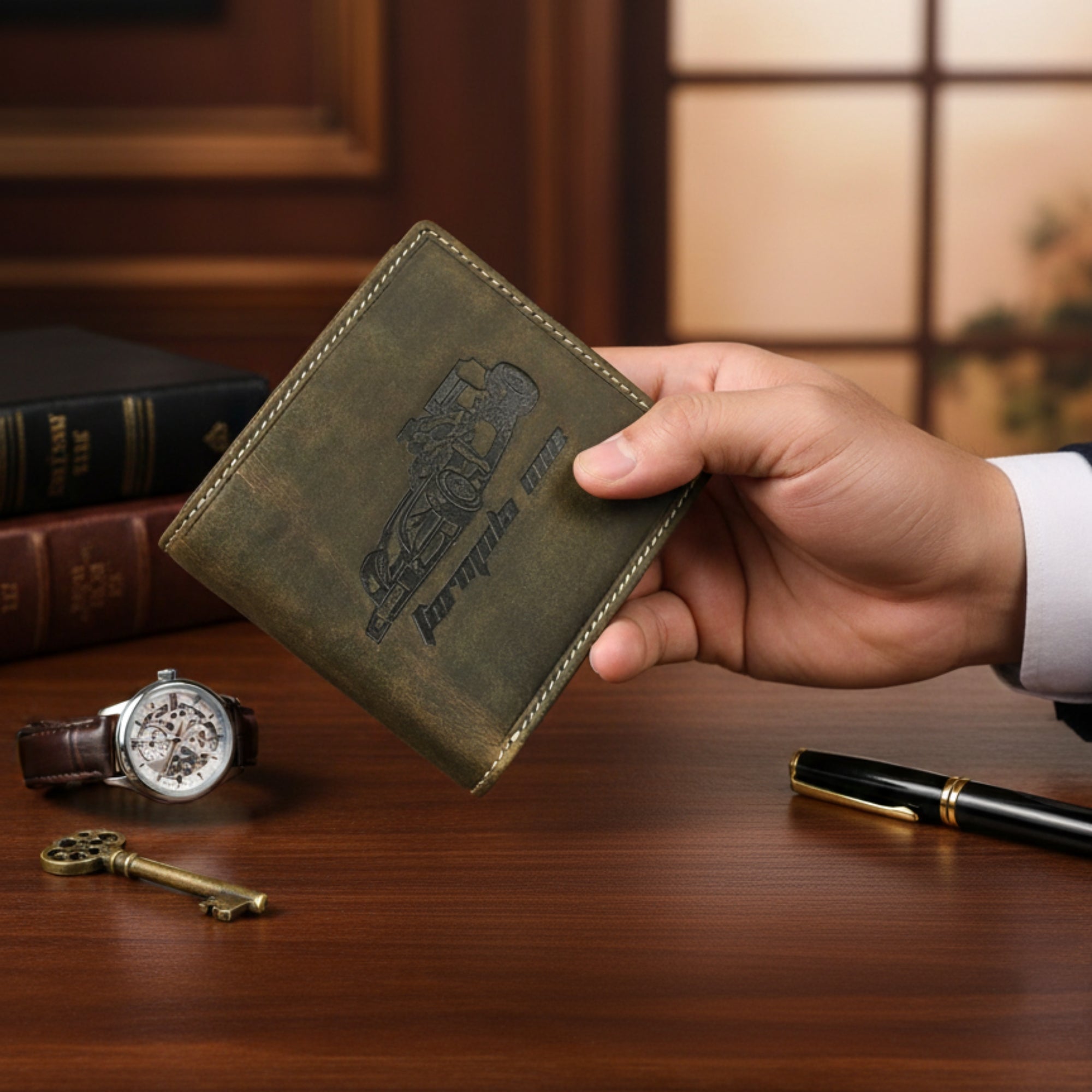 "RetroRun" Vintage-Inspired Hunter Leather Wallet for Men