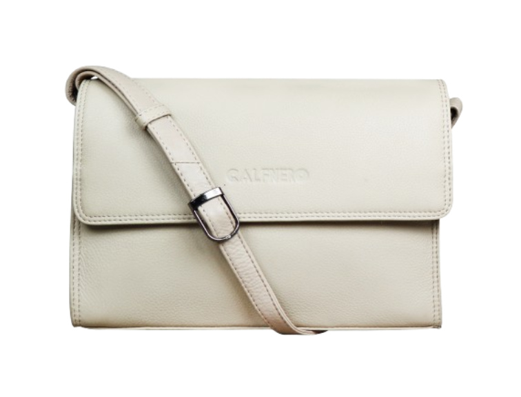"Kira" Leather Sling Bag Beige