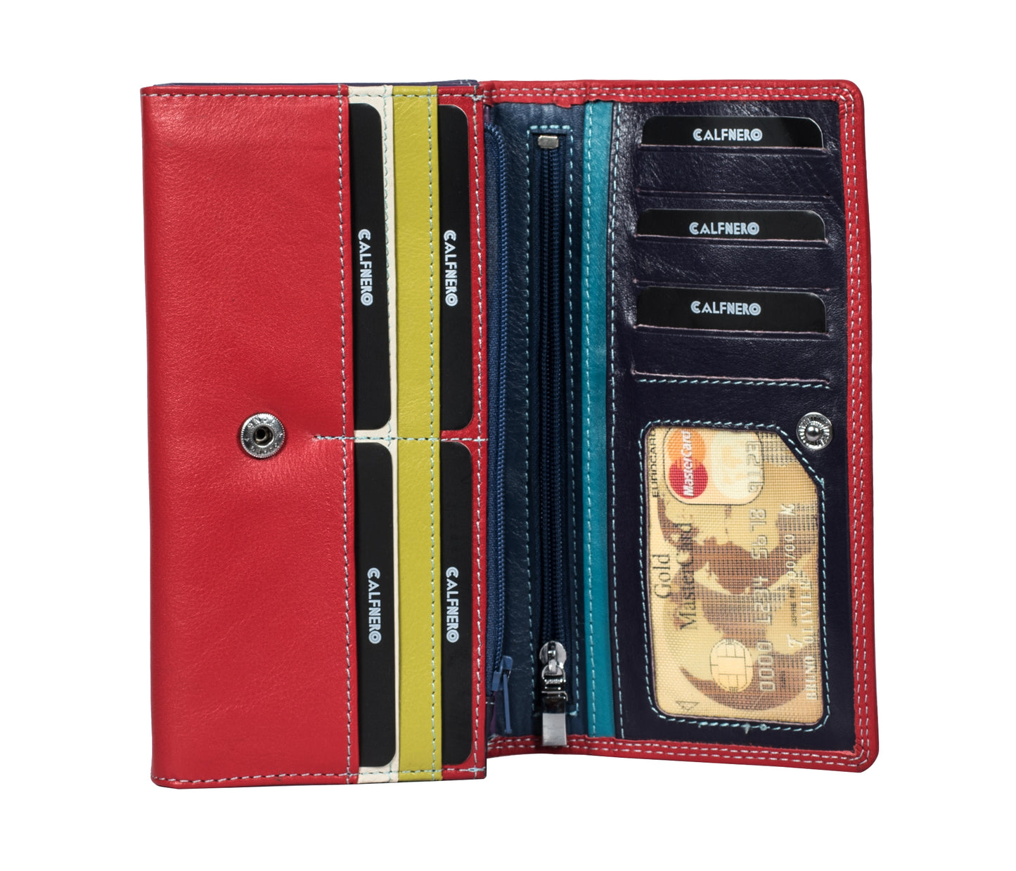 Calfnero Genuine Leather Women's wallet (007-Red-Multi)
