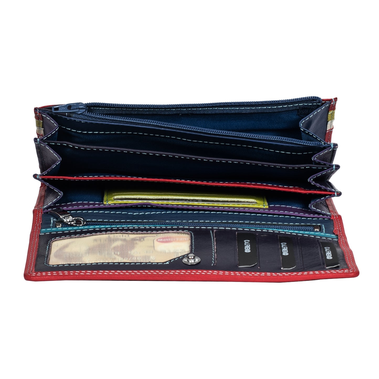 Calfnero Genuine Leather Women's wallet (007-Red-Multi)