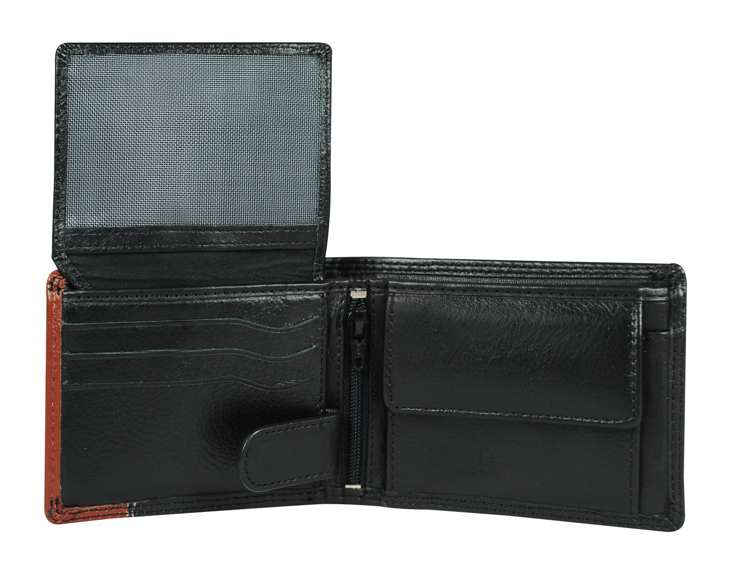 Calfnero Men's Genuine Leather Wallet (1224-Black-Brown)