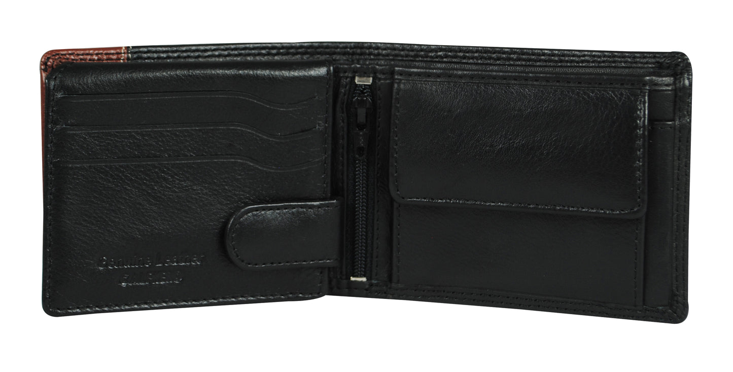Calfnero Men's Genuine Leather Wallet (1224-Black-Brown)