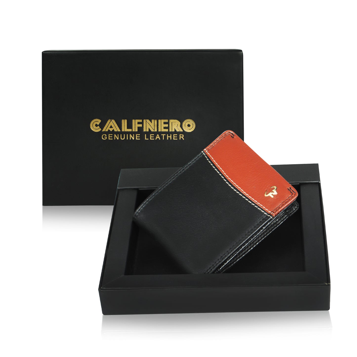 Calfnero Men's Genuine Leather Wallet (1224-Black-Brown)