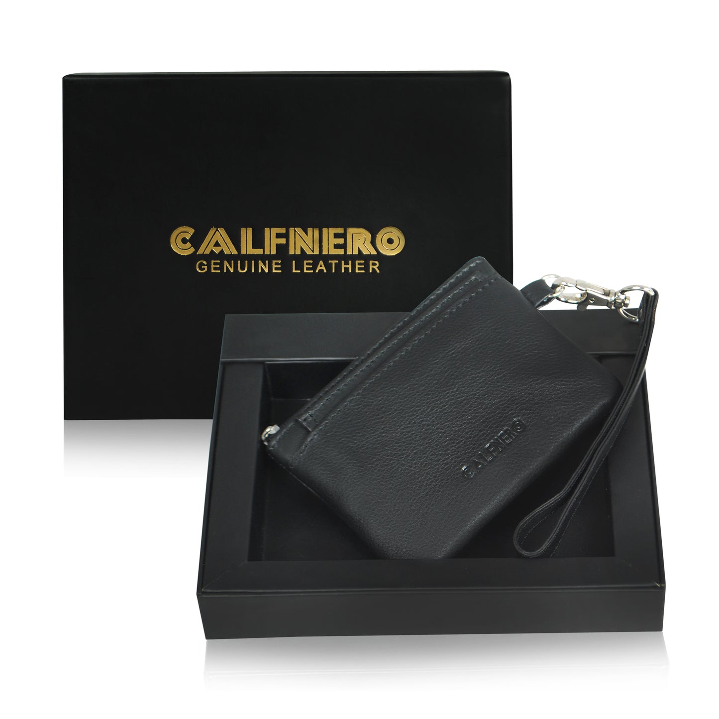 Calfnero Genuine Leather Key Case/Coin Wallet cum Card Holder (12278-BLACK)