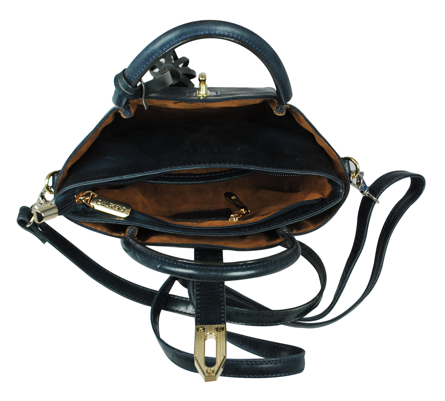 Calfnero Women's Genuine Leather Hand Bag (1636-Navy)