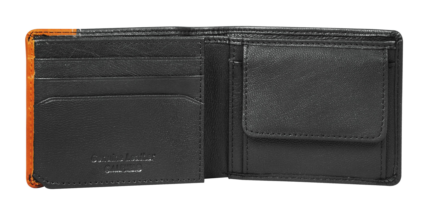Calfnero Genuine Leather  Men's Wallet (166702-Black-Cognac)