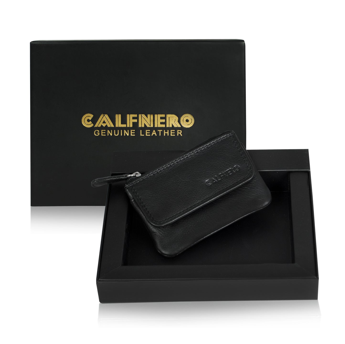 Calfnero Genuine Leather Key Case Multi use Key and Coin Wallet (1708-Black)