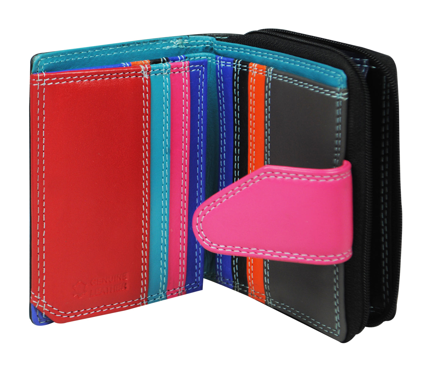 Calfnero Genuine Leather Women's Wallet (Ak-181-Black-Multi)