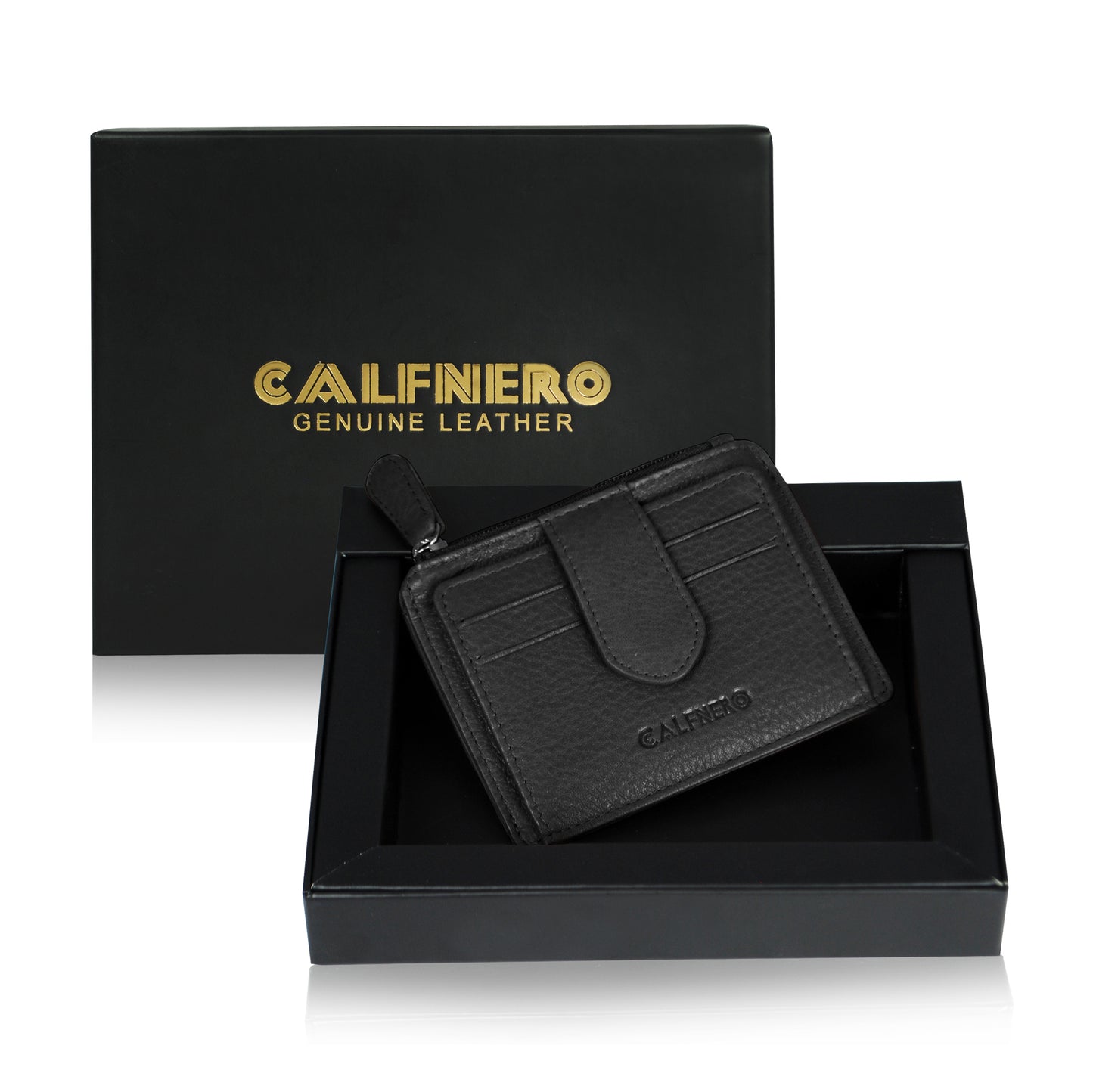 Calfnero Genuine Leather Card Case-Multiple Card Holder (2334-N-Black)