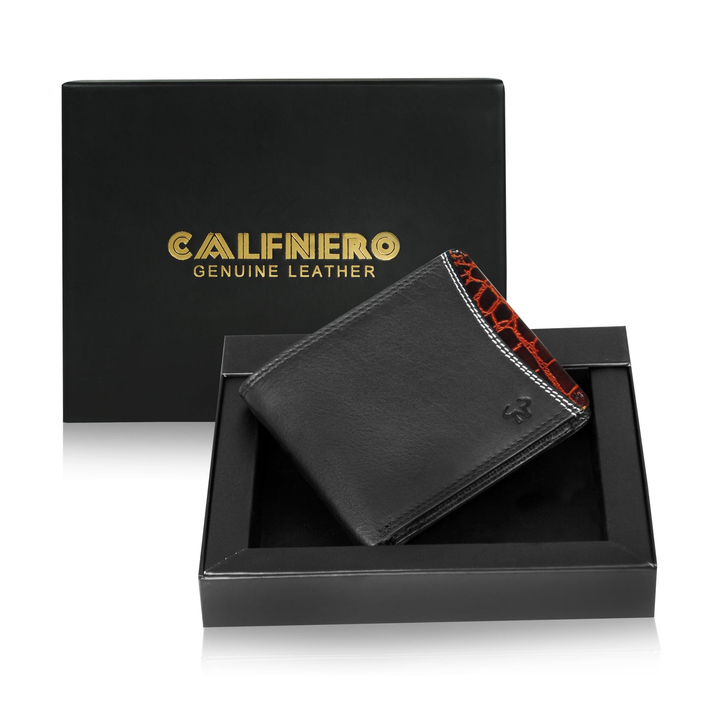 Calfnero Genuine Leather Men's Wallet (238702-Black-cognac)
