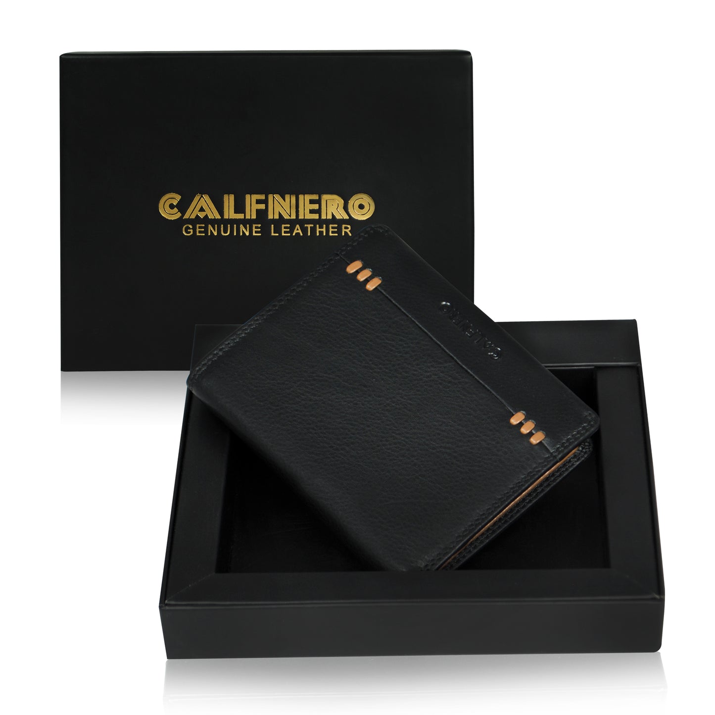 Calfnero Genuine Leather  Men's Wallet (34472-Black-Camel)