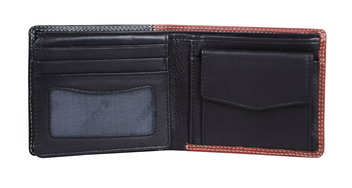 Calfnero Genuine Leather  Men's Wallet (34475-Black-Cognac)