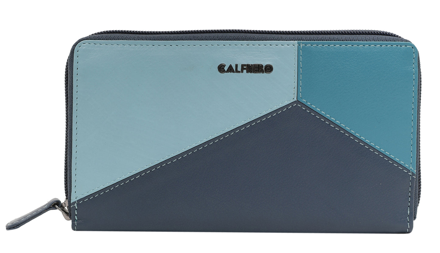 Calfnero Genuine Leather Women's Wallet (Mk-30-Blue-Multi)