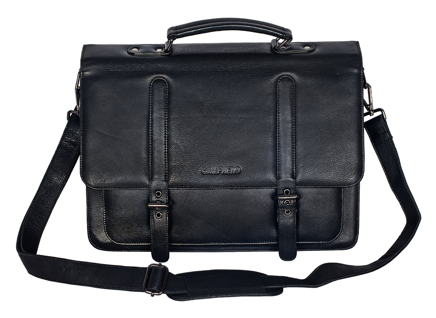 Calfnero Genuine Leather Men's Messenger Bag (432-Black)