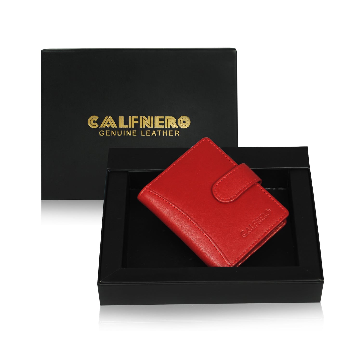 Calfnero Genuine Leather Card Case wallet (602-Red)