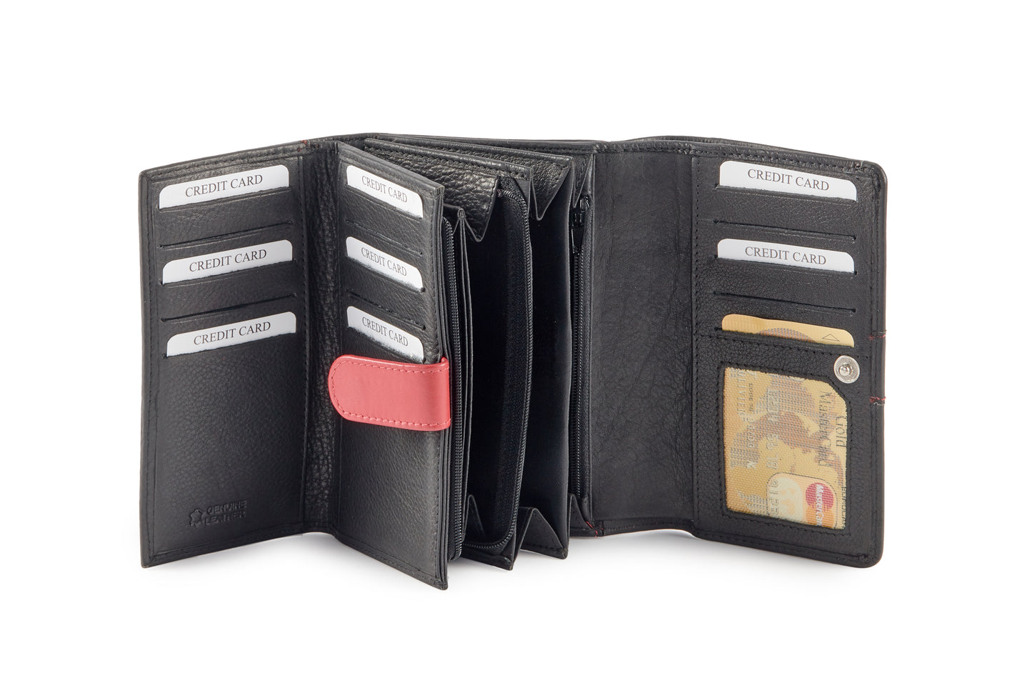 Calfnero Genuine Leather Women's Wallet (6022-Black-Red)