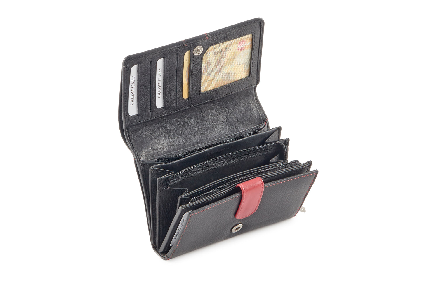 Calfnero Genuine Leather Women's Wallet (6022-Black-Red)