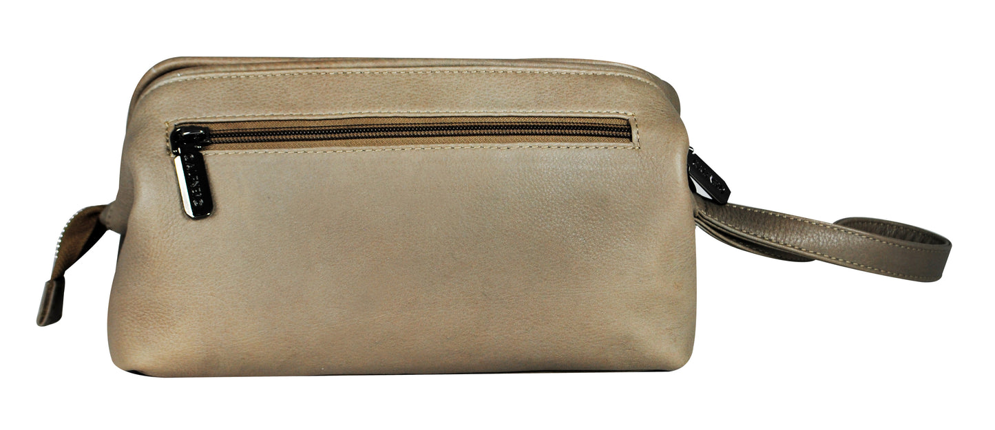 Calfnero Genuine Leather Toiletry Bag Shaving Kit Bag (7133-Beige)