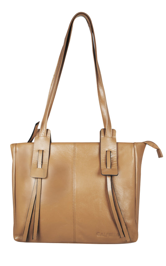 Calfnero Women's Genuine Leather Shoulder Bag (713357-Beige)