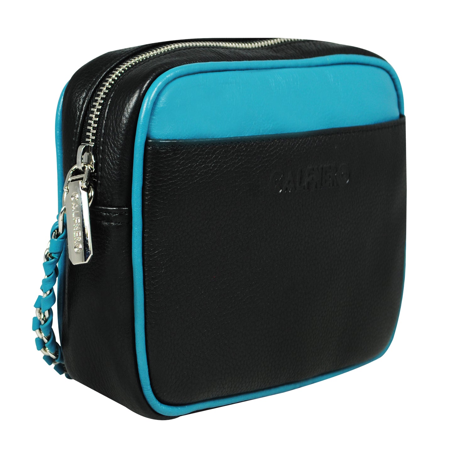 Calfnero Genuine Leather Women's Sling Bag (727485-Black-Blue)