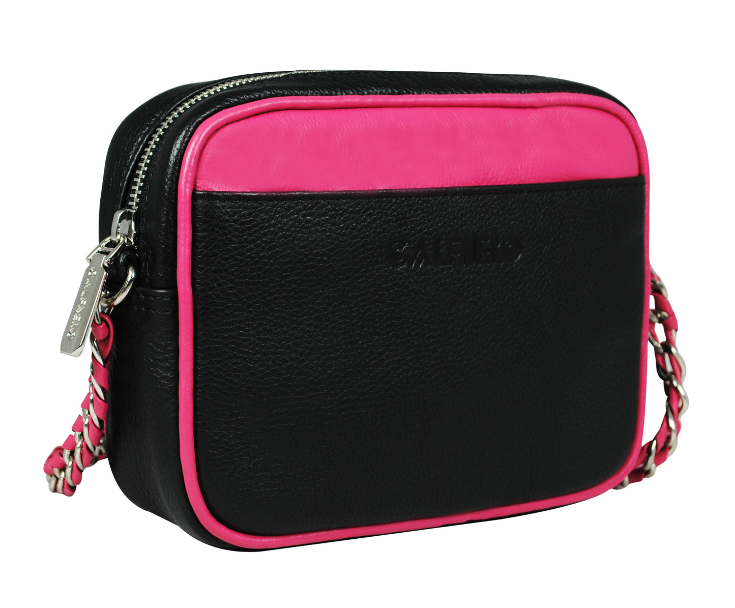 Calfnero Genuine Leather Women's Sling Bag (727485-Black-Pink)