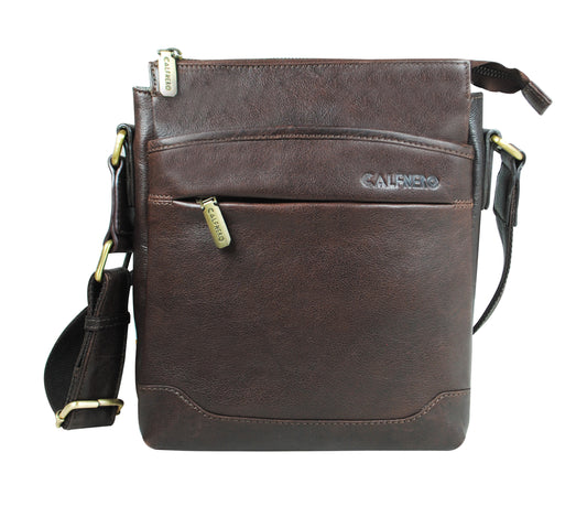 Calfnero Genuine Leather Men's Cross Body Bag (805-Brown)