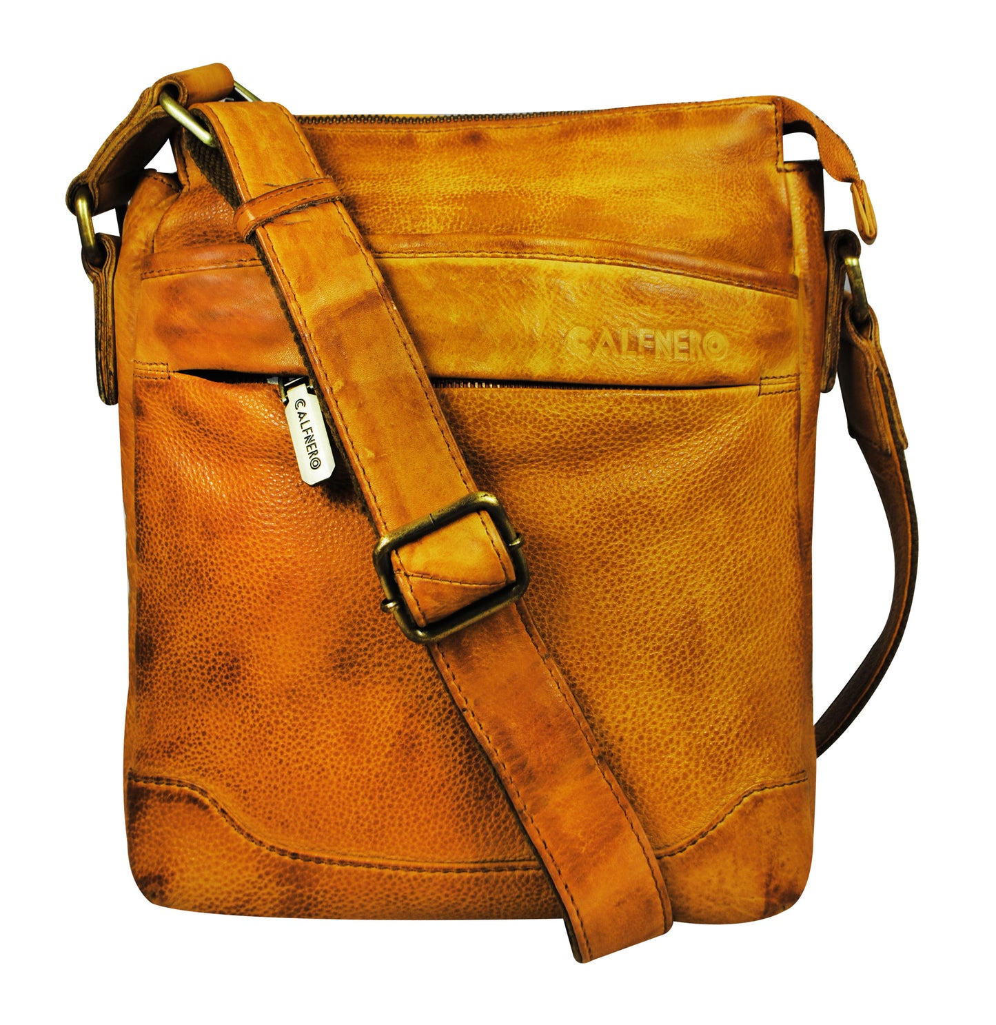 Calfnero Genuine Leather Men's Cross Body Bag (805-Camel)