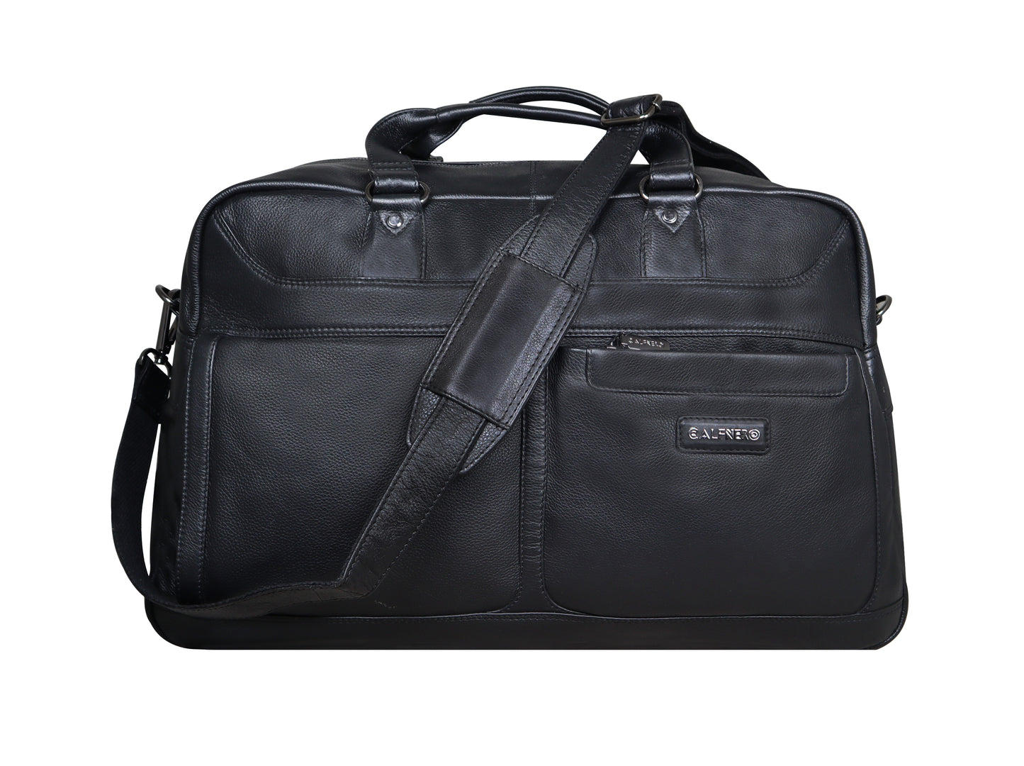 Calfnero Genuine Leather Travel Duffel Bag (8097-Black)