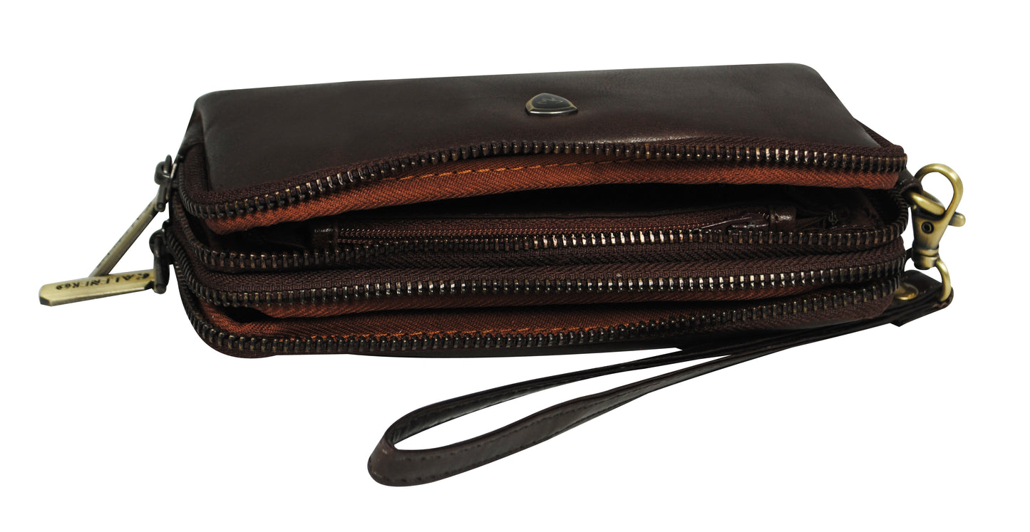 Calfnero Genuine Leather Toiletry Bag Shaving Kit Bag (9550-Dark-Brown)