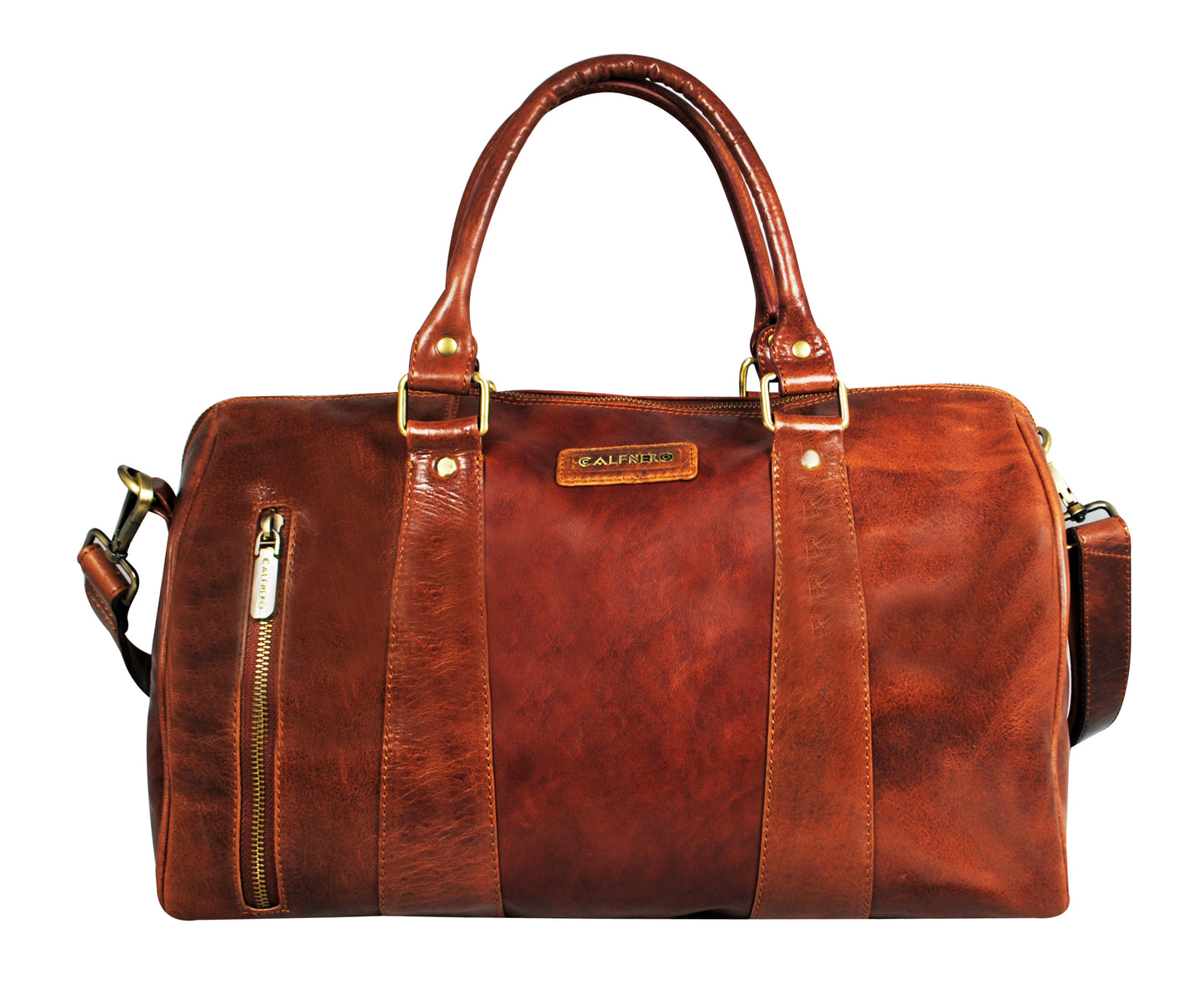 Calfnero Genuine Leather Travel Duffel Bag (9906-Cognac)