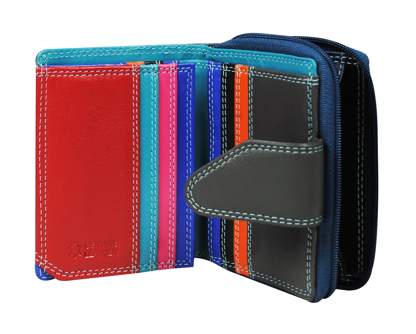 Calfnero Genuine Leather Women's Wallet (AK-181-Blue-Multi)