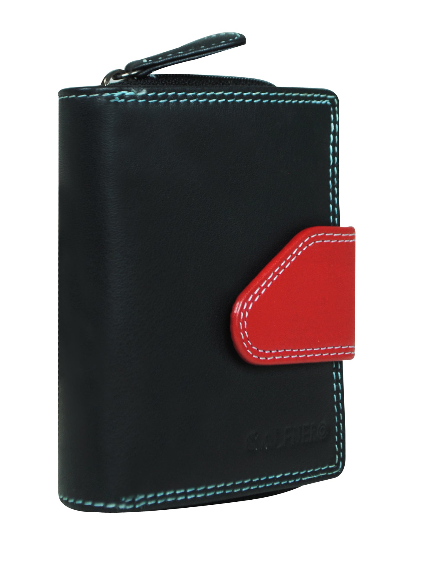 Calfnero Genuine Leather Women's Wallet (AK-81-Black-Red)