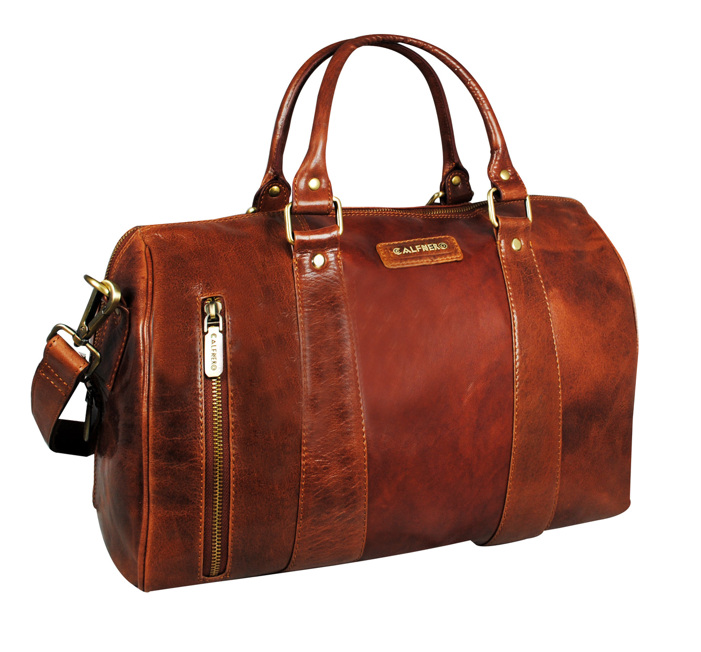 Calfnero Genuine Leather Travel Duffel Bag (9906-Cognac)