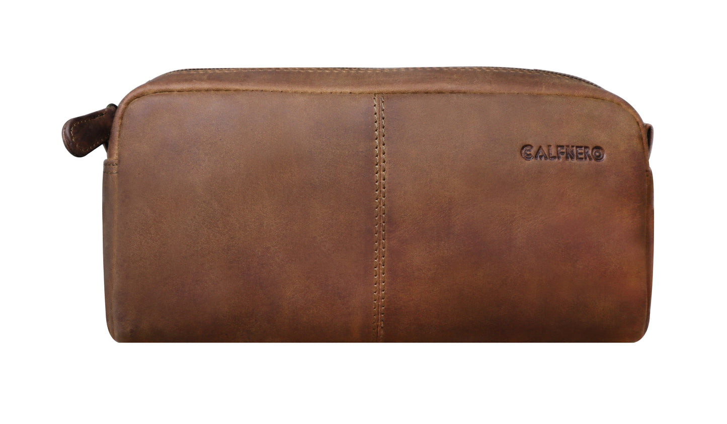 Calfnero Genuine Leather Toiletry Bag Shaving Kit Bag (S-645-Hunter)