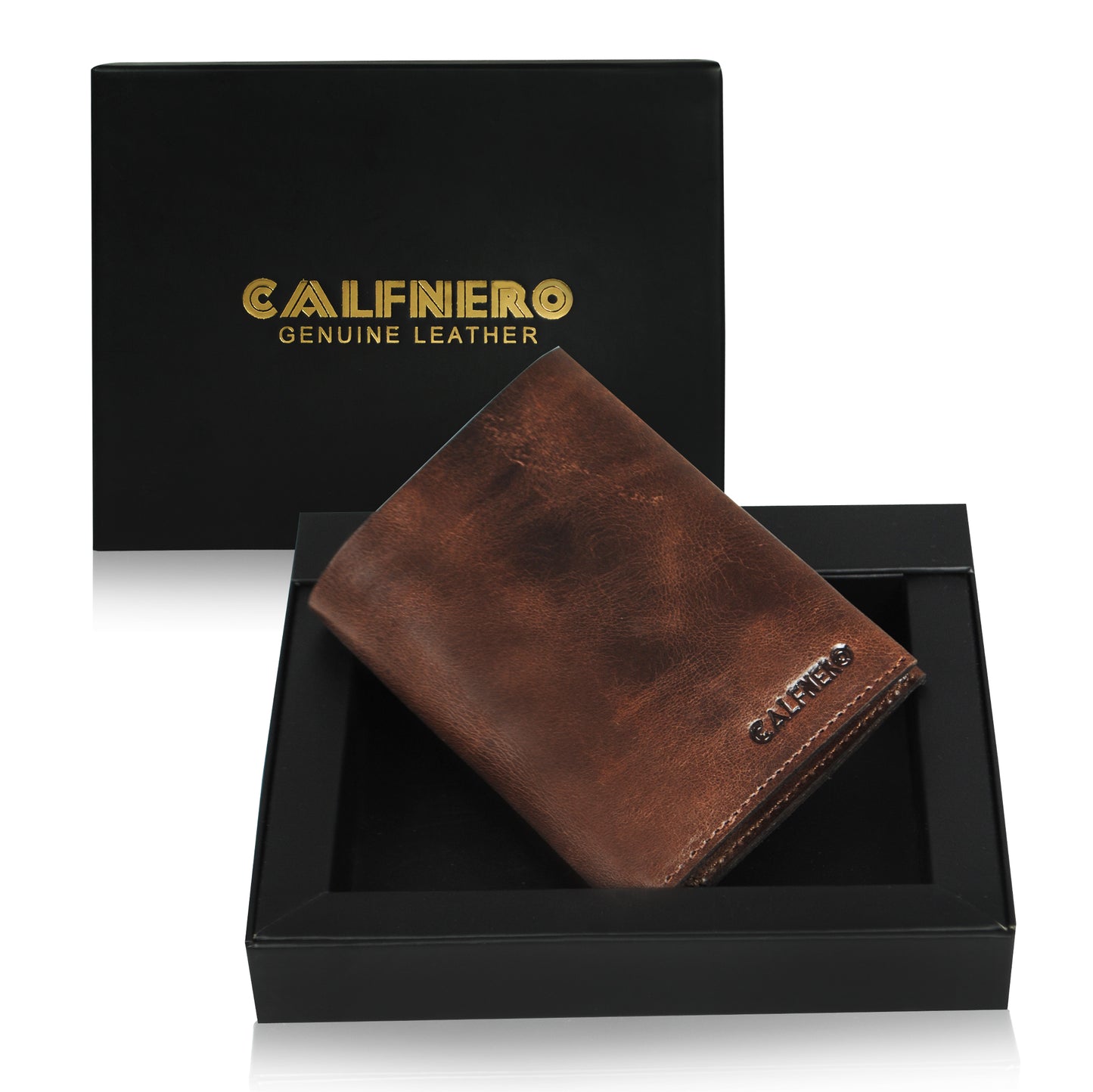 Calfnero Genuine Leather Raw Edge Men's Wallet (T-325-Dark-Brown)