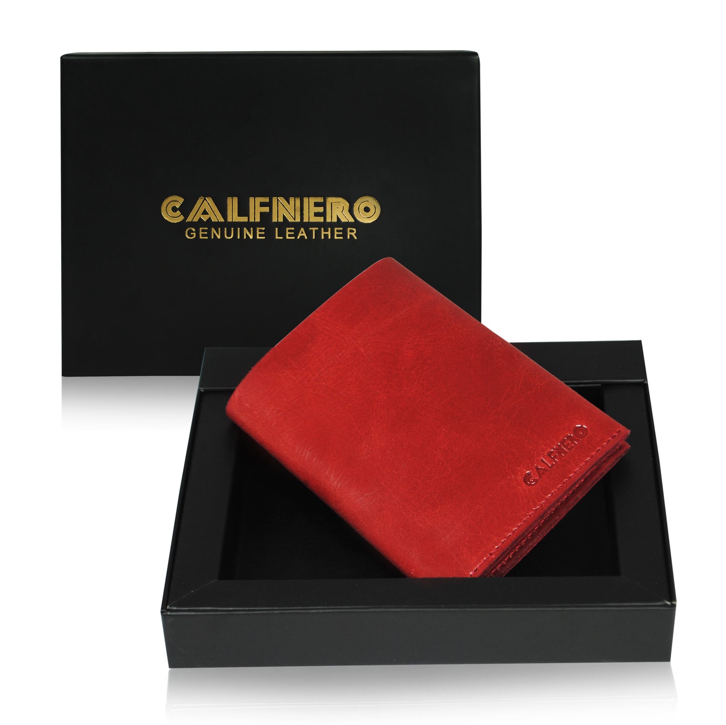 Calfnero Genuine Leather Raw Edge Men's Wallet (T-325-Red)
