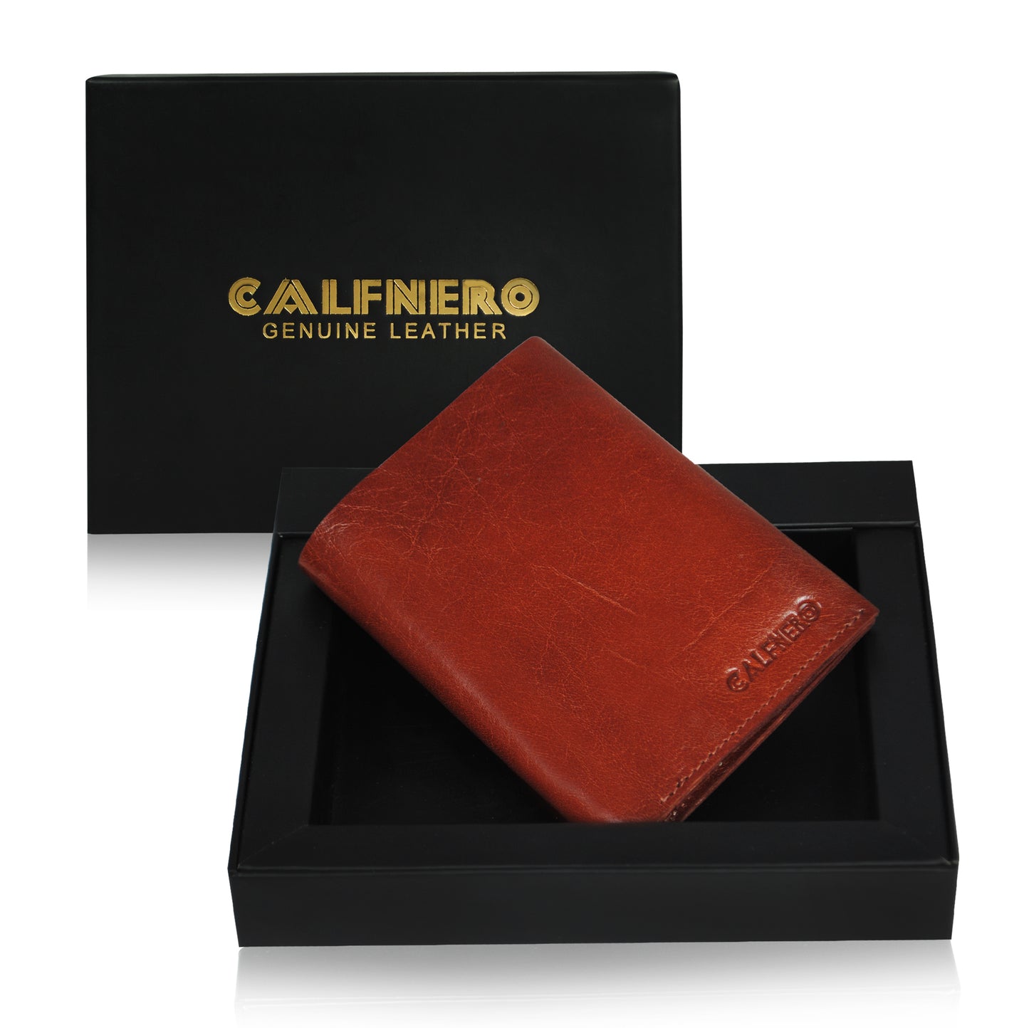 Calfnero Genuine Leather Raw Edge Men's Wallet (T-325-Cognac)