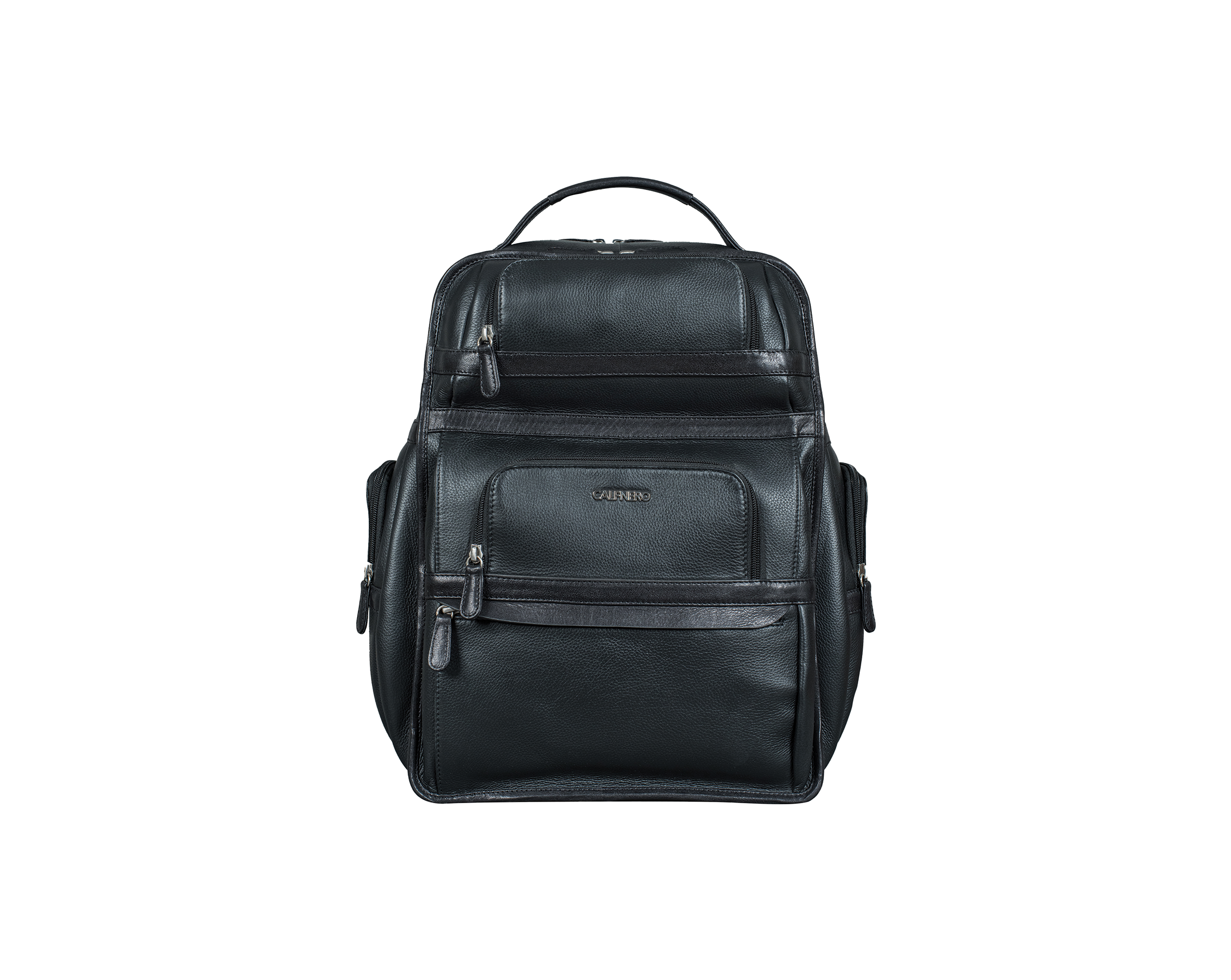 "Aegis" structured black leather backpack