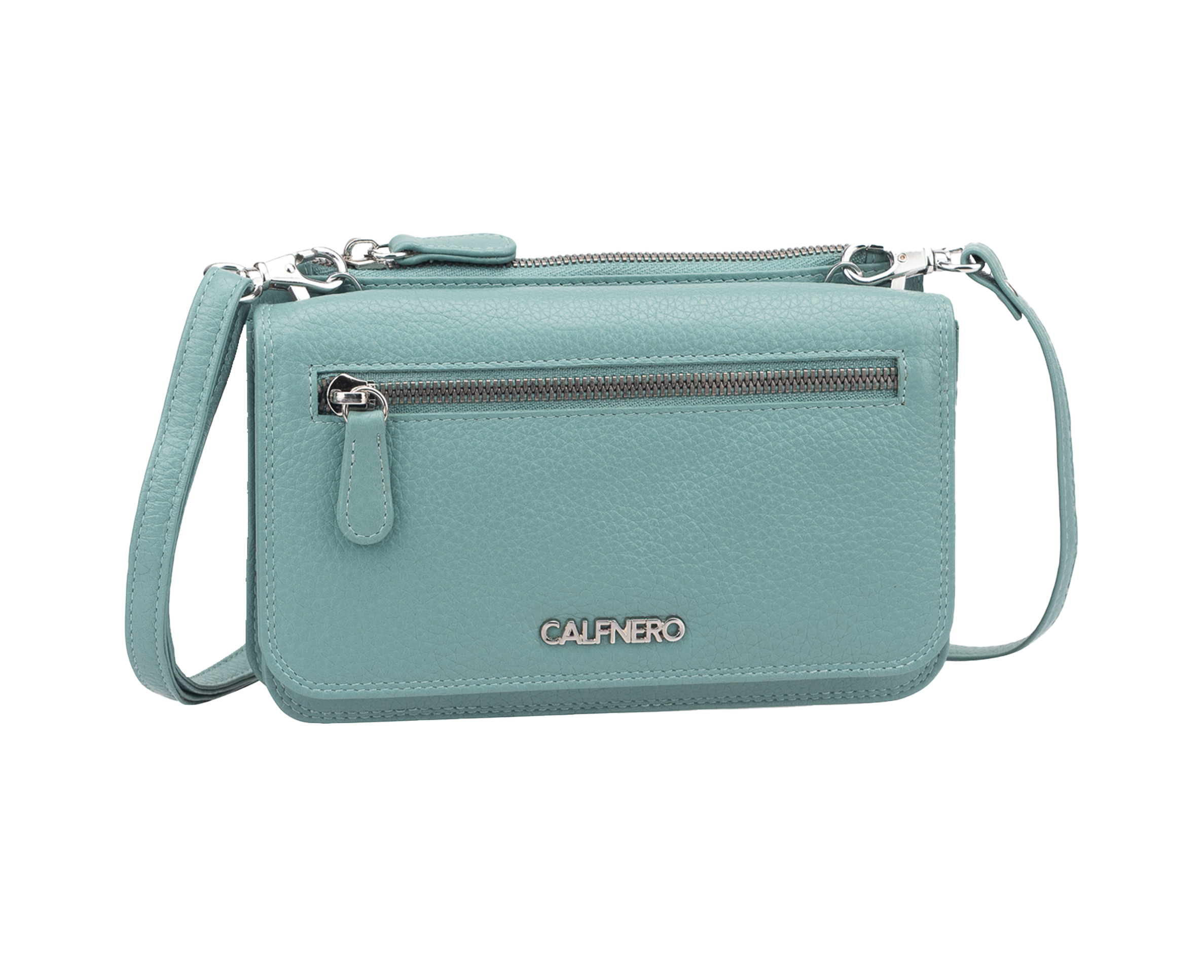 "Aqua"sleek teal leather crossbody pouch