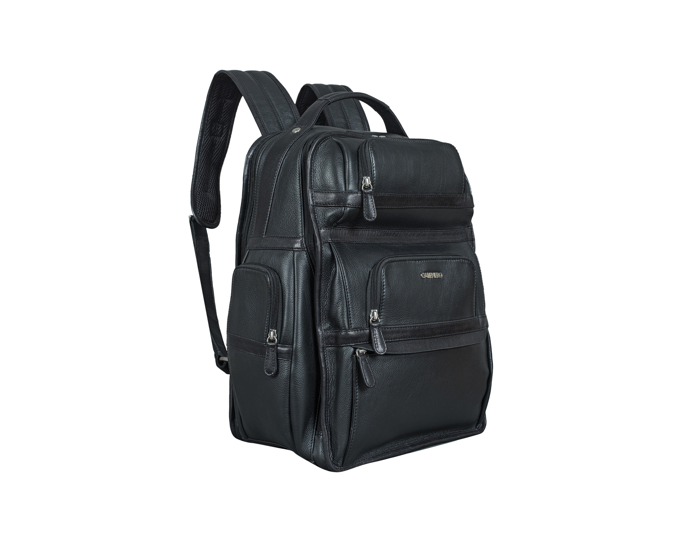 "Aegis" structured black leather backpack