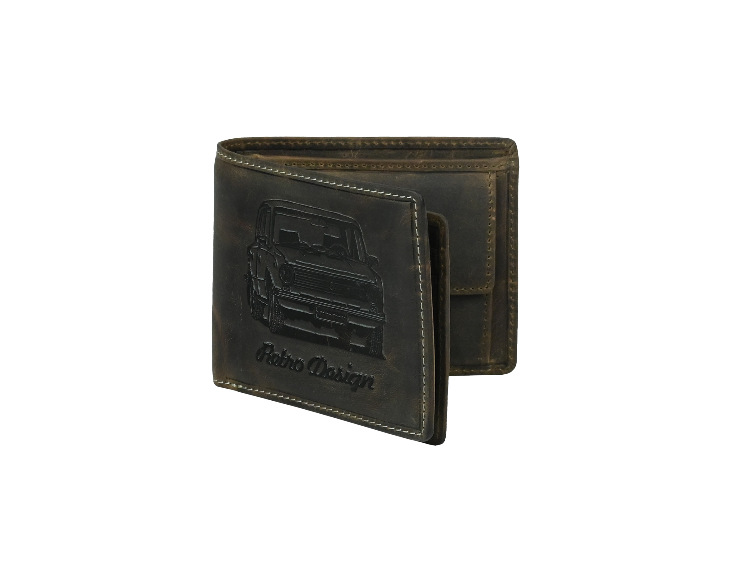 "RetroRun" Vintage-Inspired Hunter Leather Wallet for Men Retro Car