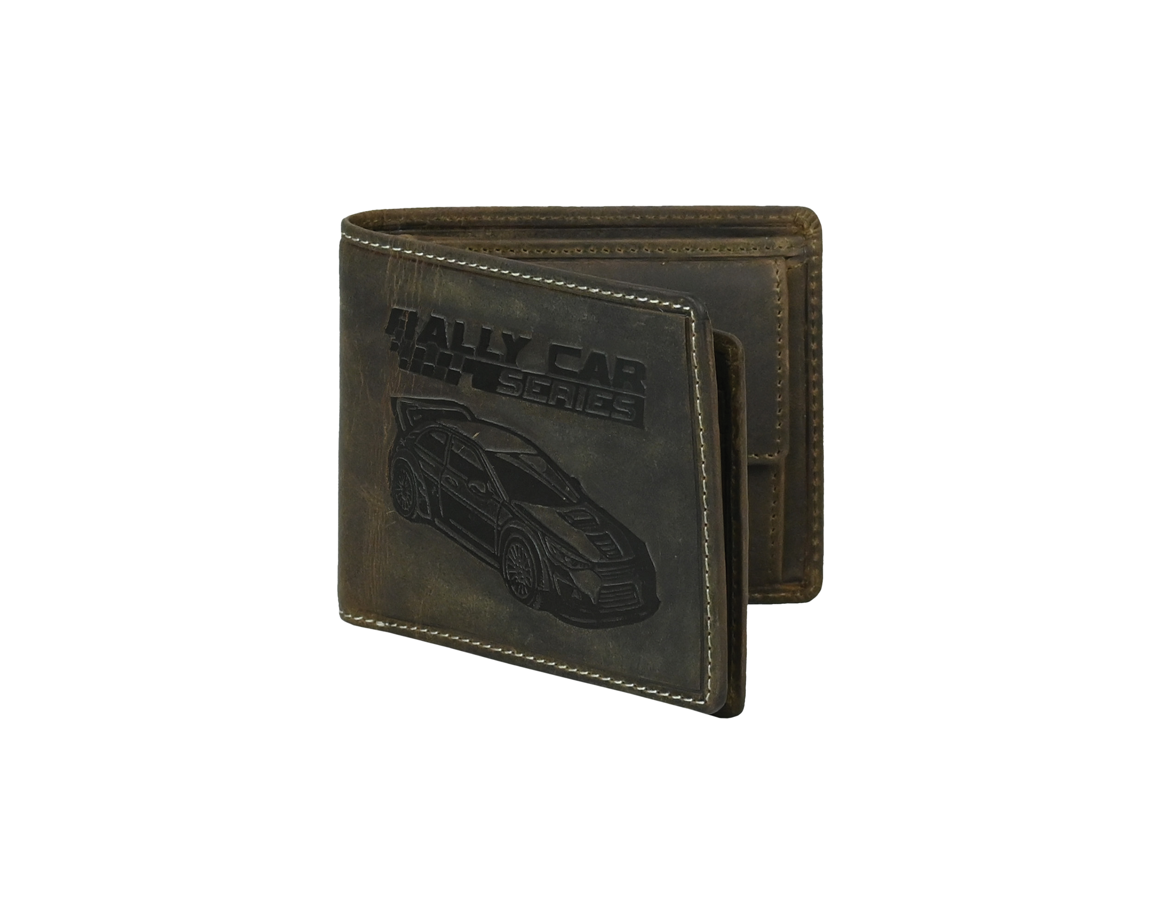 "RetroRun" Vintage-Inspired Hunter Leather Wallet for Men Racing Car