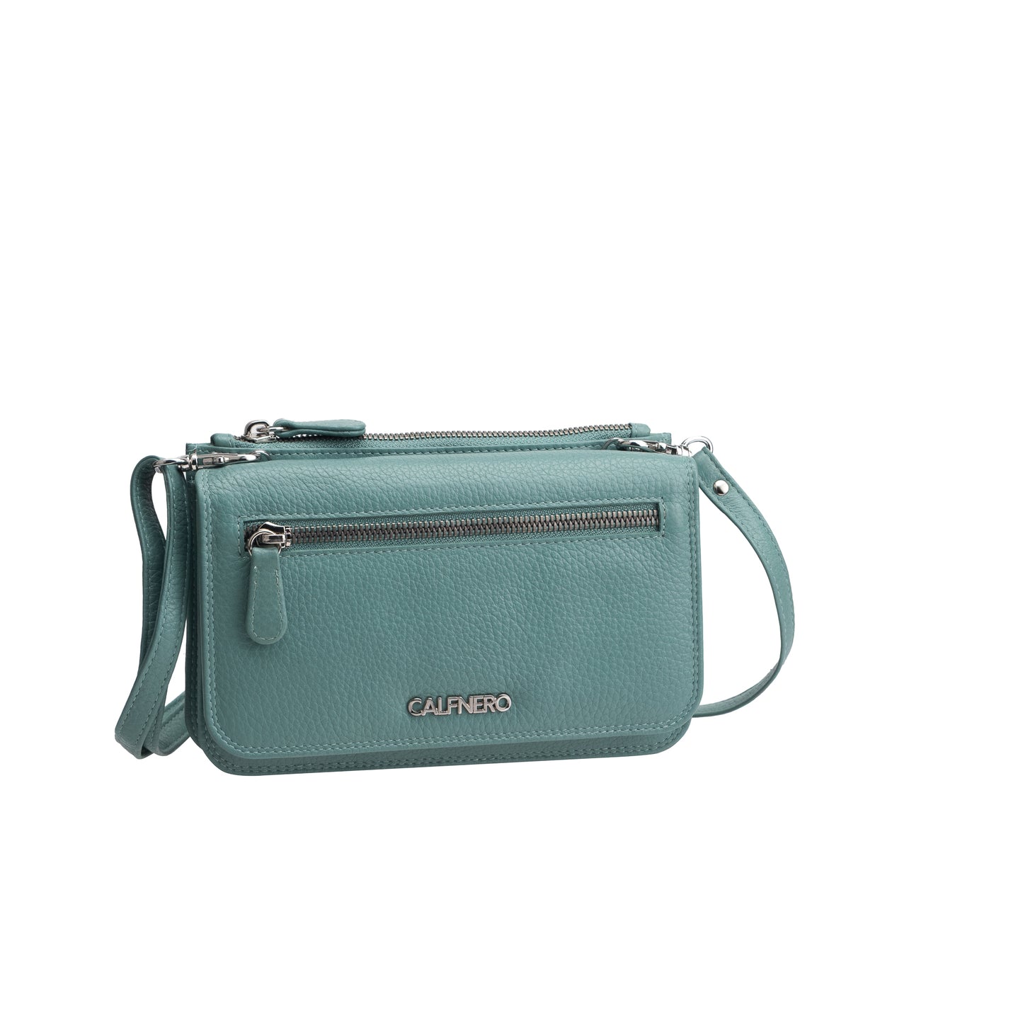 "Aqua"sleek teal leather crossbody pouch (71345-Green)